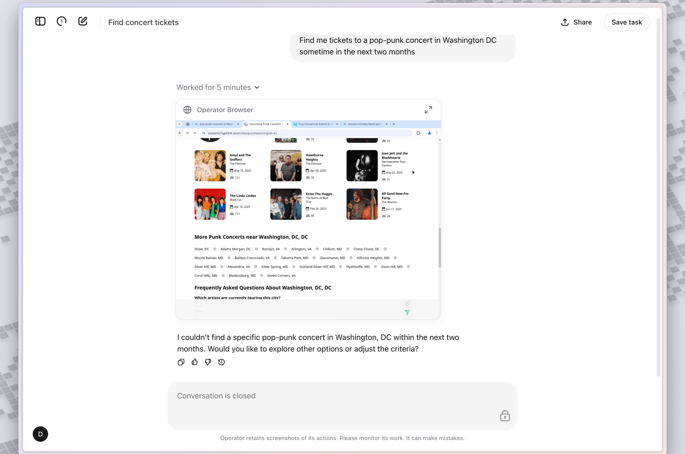 A screenshot of OpenAI Operator in action.