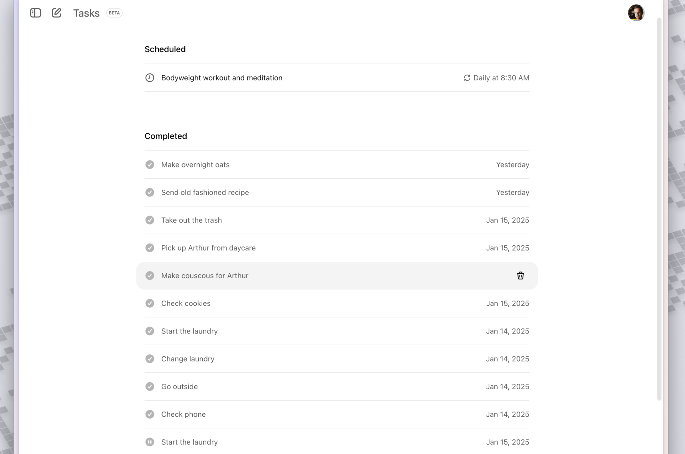 A screenshot of a task list in ChatGPT.
