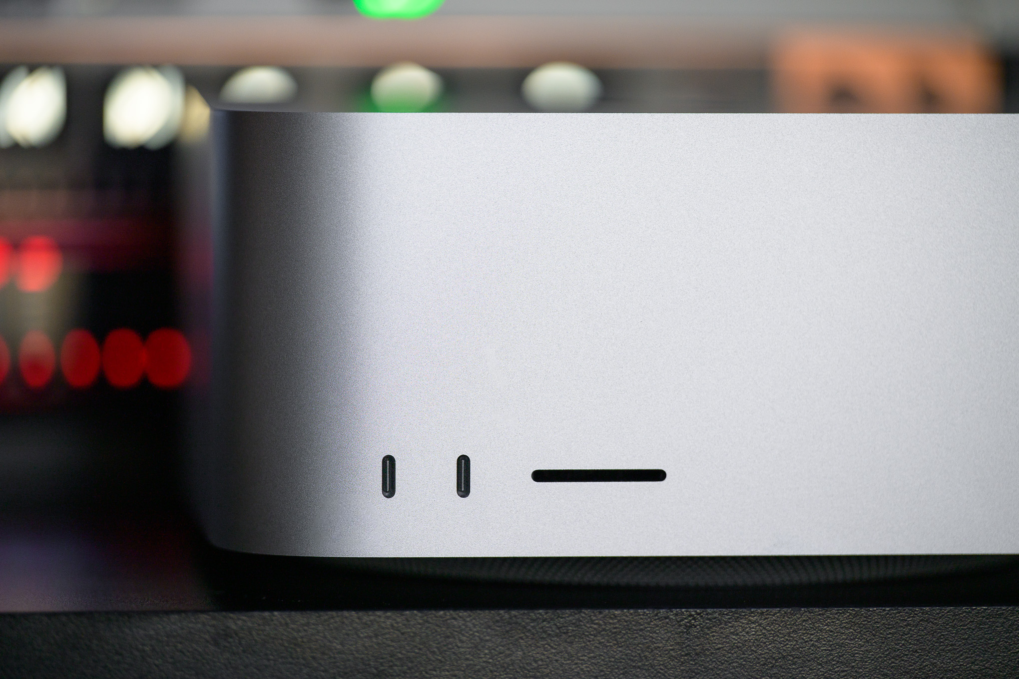 A hands-on photo of Apple’s Mac Studio desktop computer with the M3 Ultra chip.