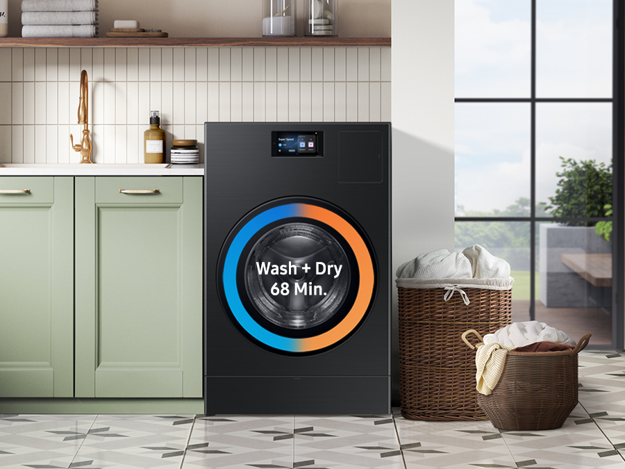 The new Bespoke combo washer and dryer has several tech upgrades, including a new 7-inch touchscreen that you can make phone calls on.