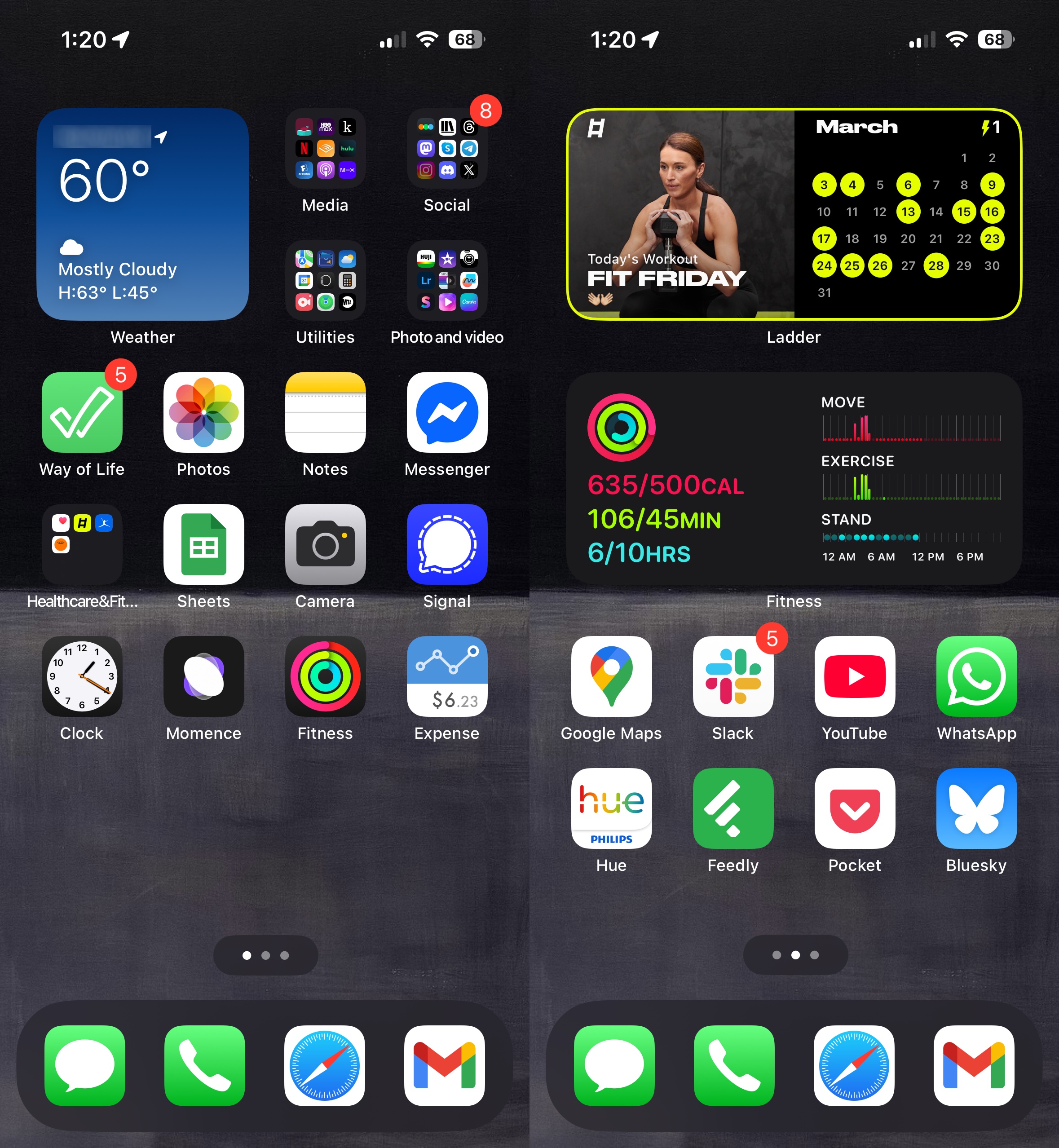Two screenshots of an iPhone homescreen