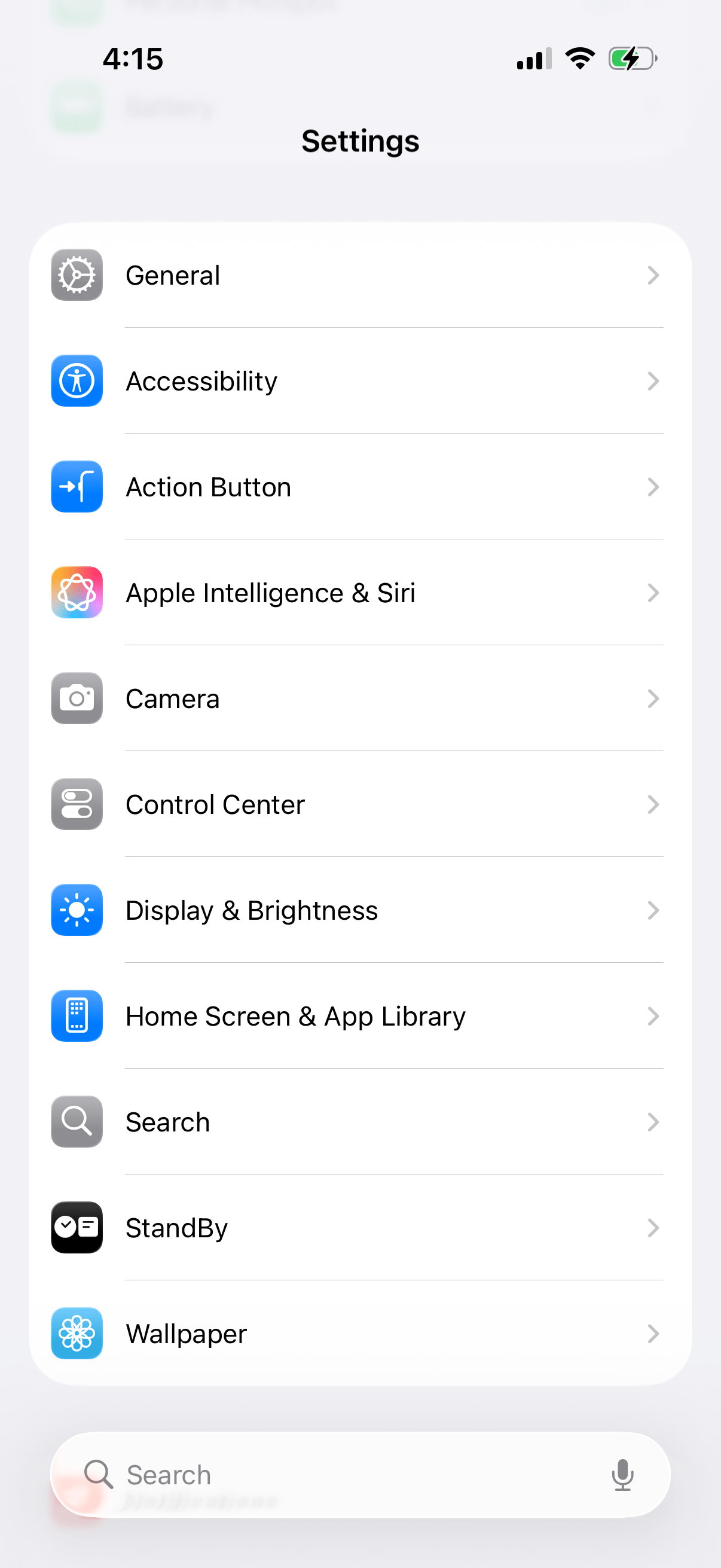 A screenshot of the Settings app in iOS 26.