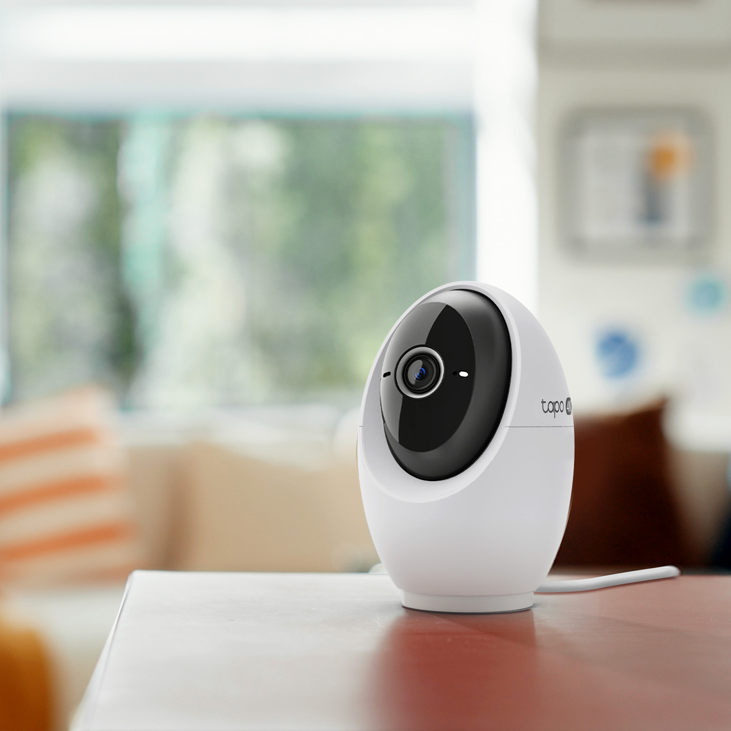 The TapoRoomCam360 is an indoor camera with pan-tilt capability, 24/7 recording up to 4K resolution, and a privacy shutter.