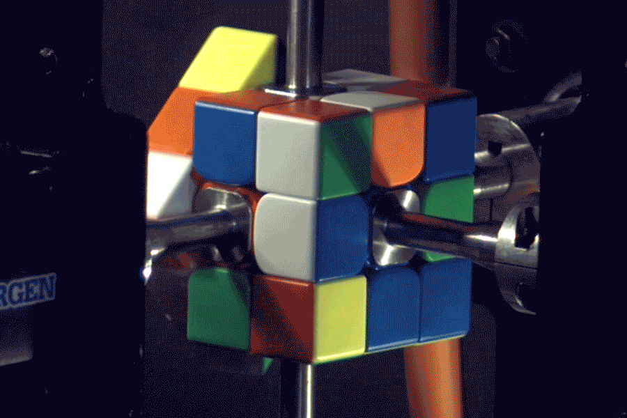 A short clip of the Rubik’s Cube-solving robot working in slow motion.