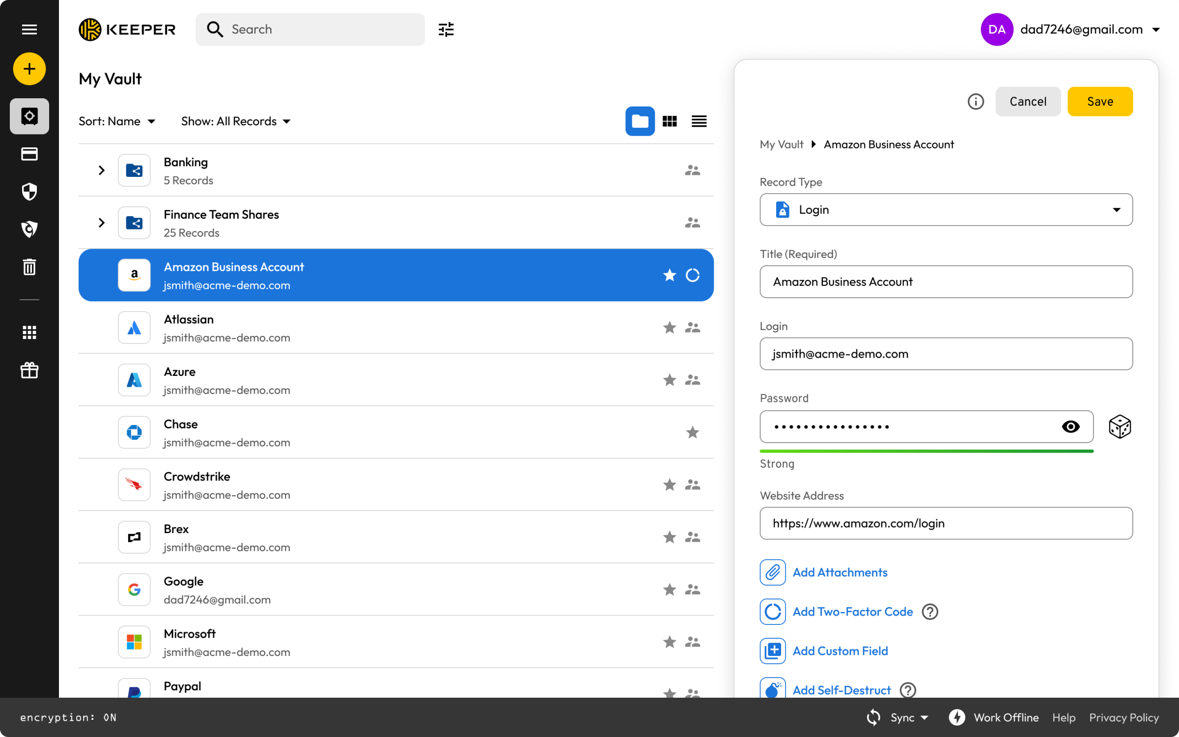 Web page for Keeper with list of sites on left and single record on right.
