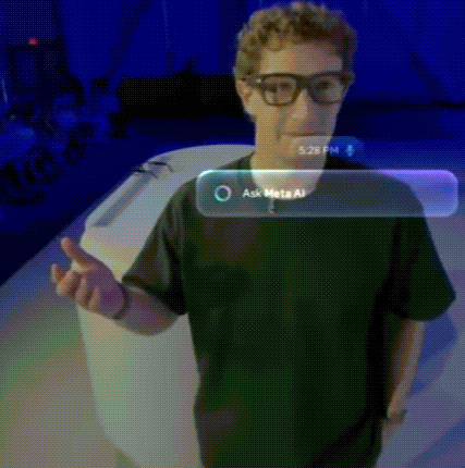 We see the Live Captions prompt disappear and Boz has to re-enter it, on the translucent image in his Meta glasses as he faces Mark Zuckerberg.