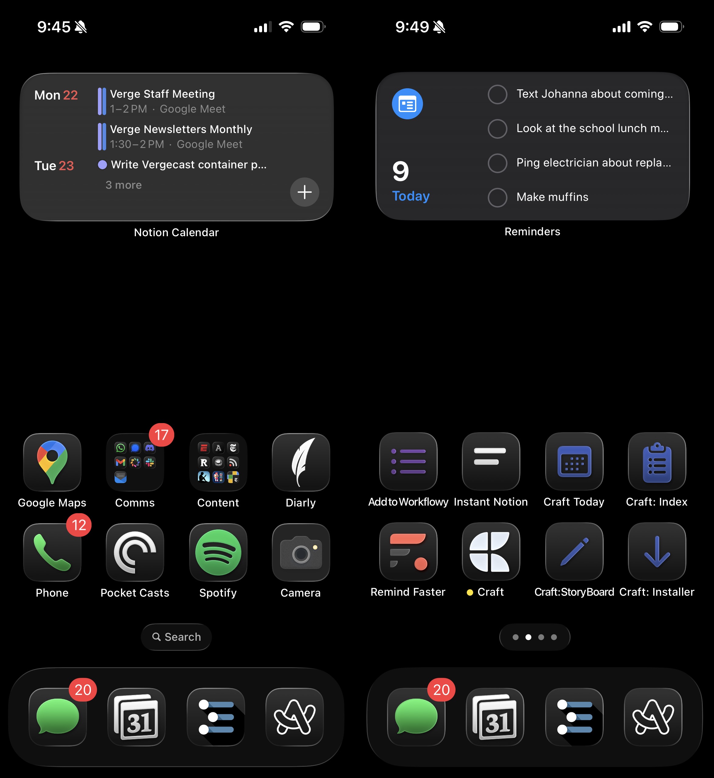 An iPhone homescreen with a black background,