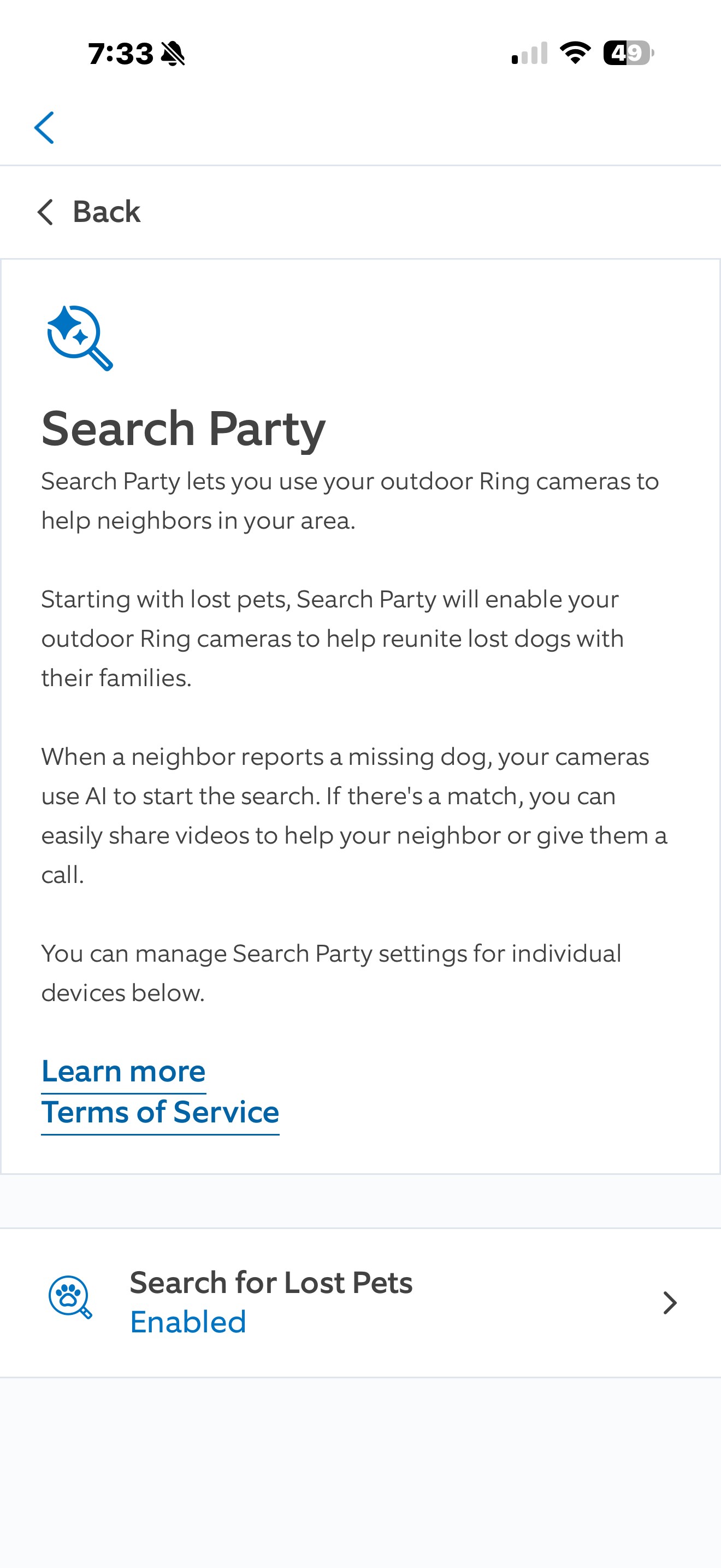<em>Search Party was enabled by default in my Ring app.</em>